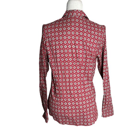 Cinch Button Up Long Sleeve Shirt Medium Red White Geometric Cotton Pocket - Picture 4 of 6